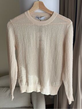 Zara Semi-Sheer Fine Knit Sweater in Color Vanilla Size Medium